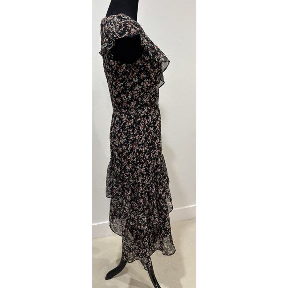 Barneys New York Black Floral Print Midi Dress Size Small - Picture 2 of 5